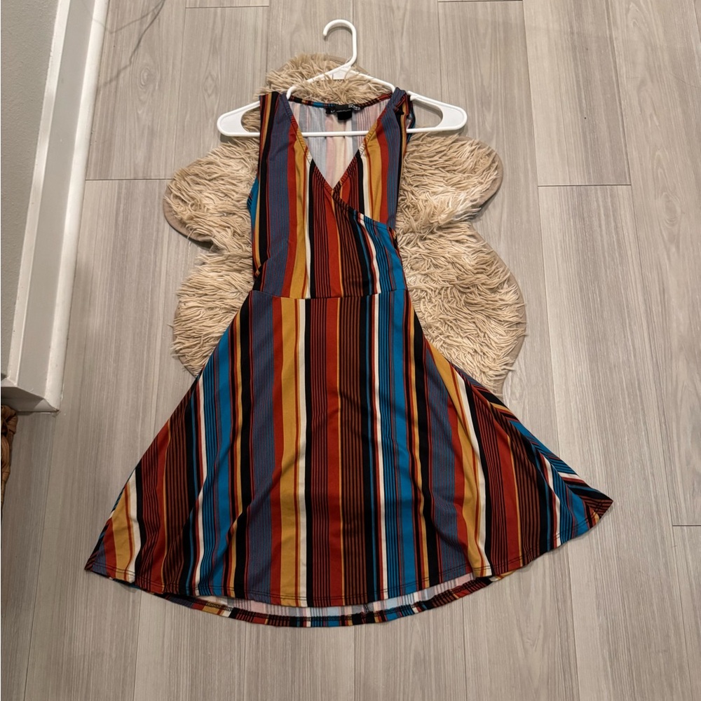 LIKE NEW Rebel Sugar Multicolor Stretchy Soft Striped Wrap Dress
